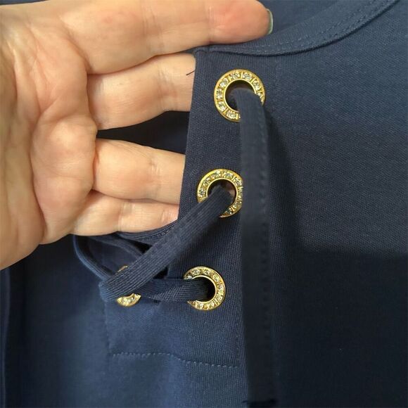 Quacker Factory Women's Navy Blue Lace-Up Dress w/ Pockets Size M - Picture 5 of 9